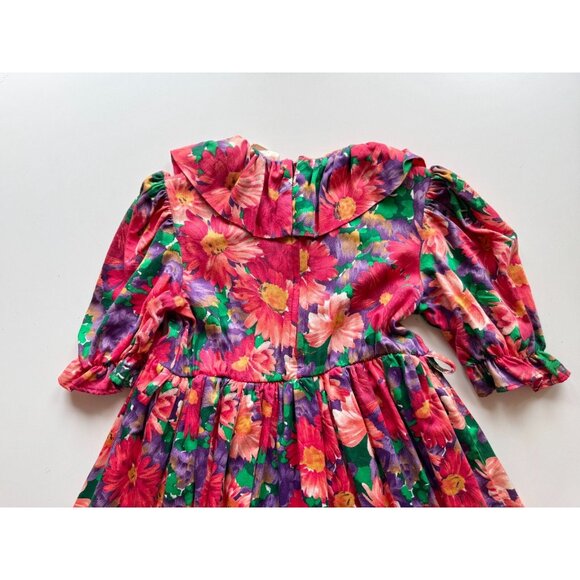 Vintage Girls' MONAT Red Purple Floral Cotton Muslin Fit & Flare Dress, Size 10 - Picture 7 of 10